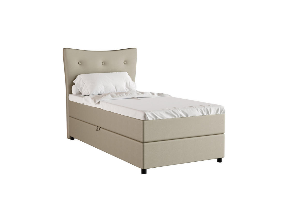 BOXBETT Nevada 100x200 cm Polsterbett mit hochwertiger Bonell-Matratze und Topper - ecru - Ecru, Holz (100/200cm) - Homesy