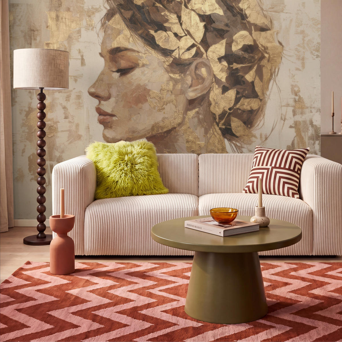 TAPETE - Frau - Gold - Abstrakt - Textur - 300x200 cm - Goldfarben, Papier (300/200cm) - OnlyWow