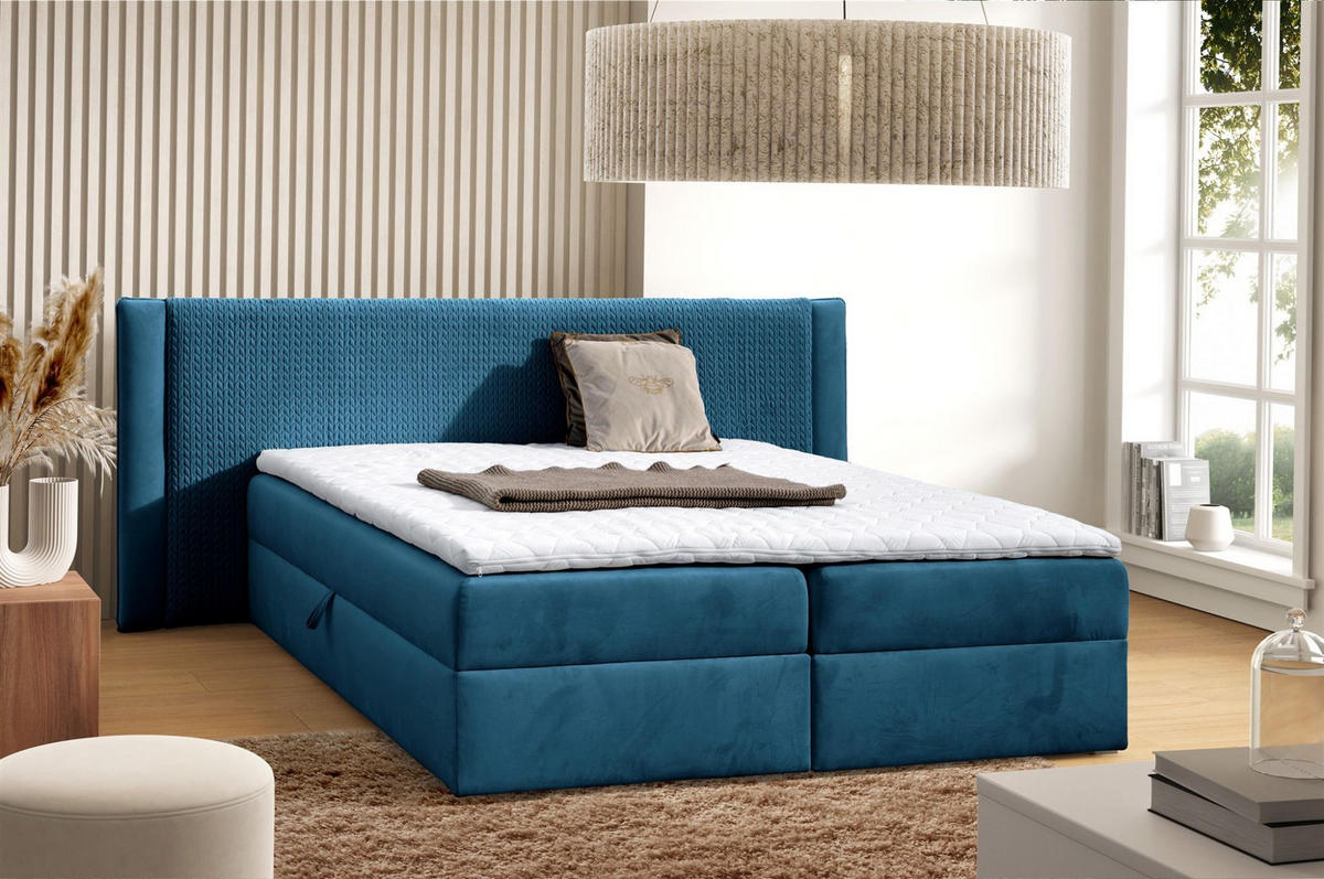 BOXBETT Cedric In Magic Velvet - Blau, Holzwerkstoff/Textil (140/200cm) - Fun Möbel
