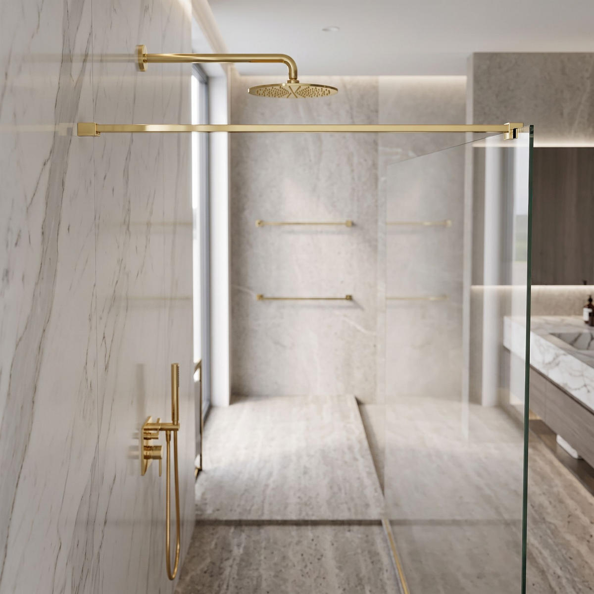 STABILISIERUNGSSTANGE Für Duschwand 150 Cm Rea Gold - Goldfarben, Metall (3.2/150/3.2cm) - REA