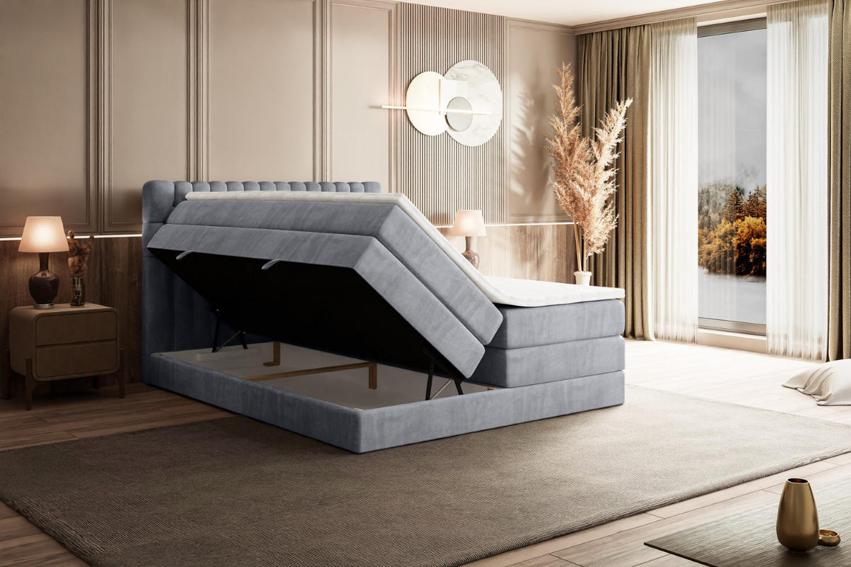 BOXSPRINGBETT SERENE KING - 160 x 200 - H3/H4 - Hellgrau - Hellgrau, Holzwerkstoff (160/200cm) - ALTDECOR