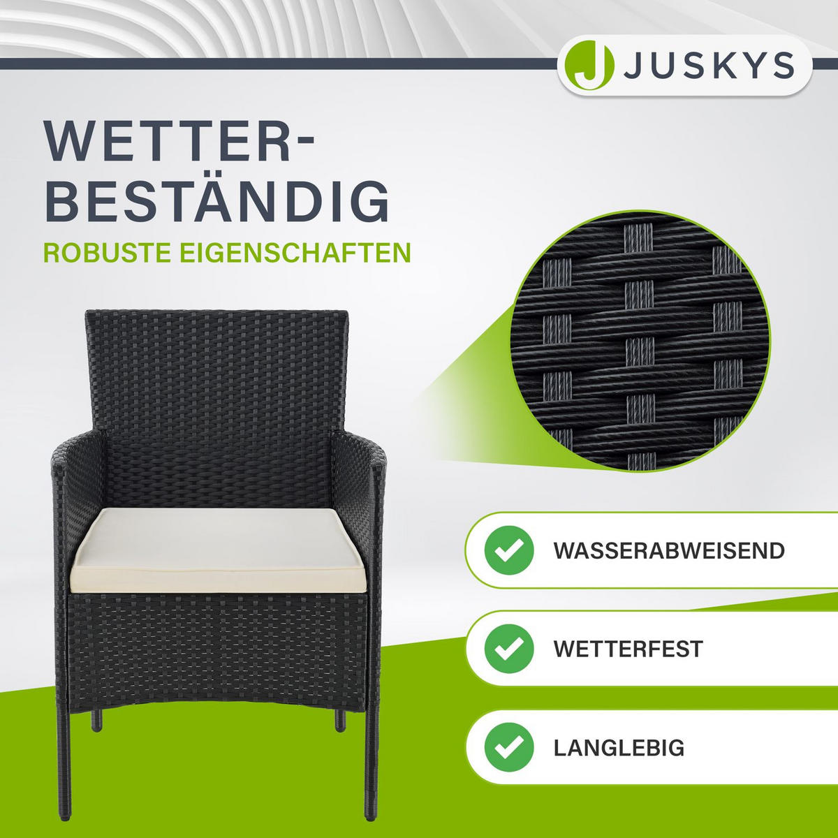 GARTENSET Fort Myers schwarz / cremeweiß - Creme/Schwarz, Kunststoff/Metall - Juskys