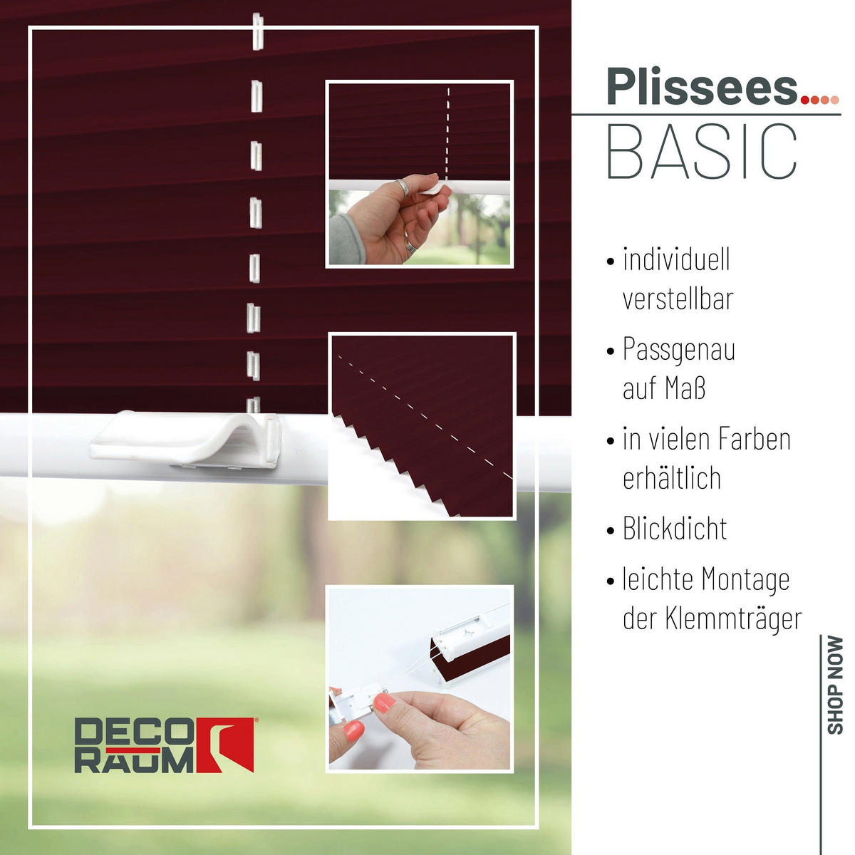 PLISSEE Basic ohne Bohren - Rot, Textil (50/150cm) - Deco-Raum