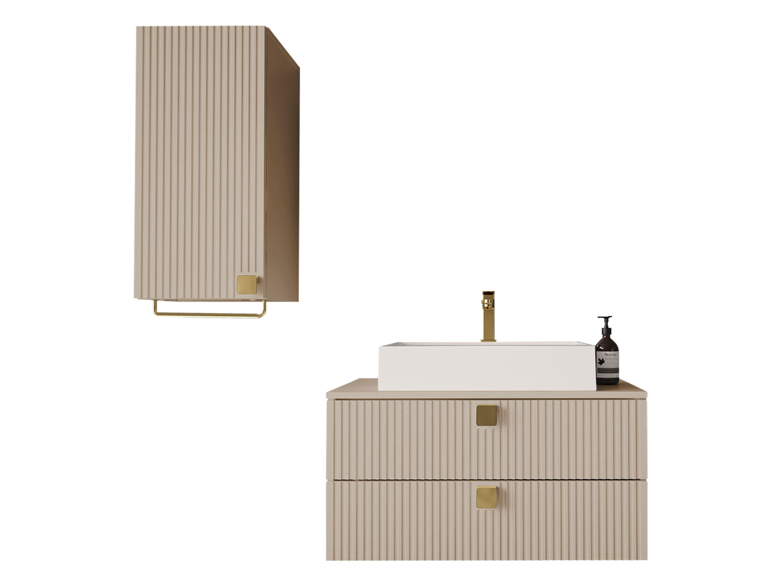 BADMÖBEL-SET Gariano IV - Sandfarben/Goldfarben, Holzwerkstoff/Kunststoff (80/42/46cm) - MIRJAN24