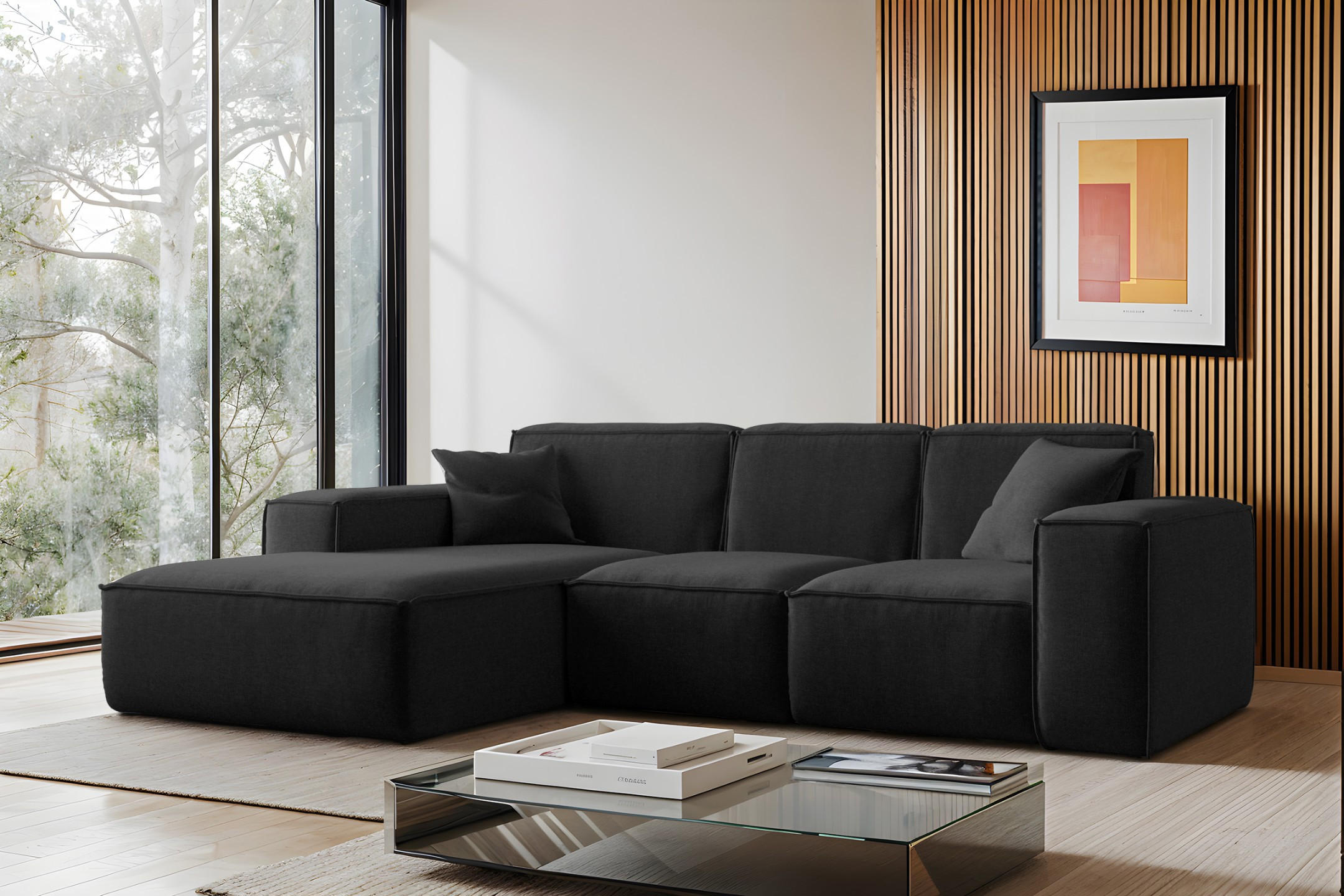 ECKSOFA L-Form Siena Stoff Maloy Schwarz Links - Schwarz, Holz (165/266cm) - Kaiser Möbel