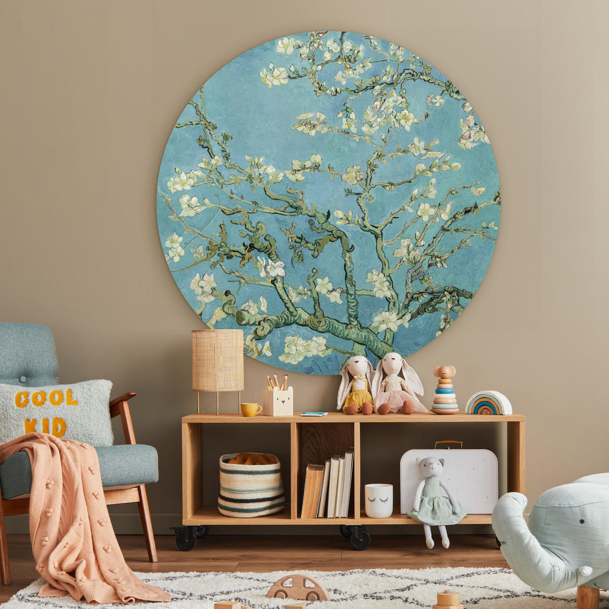 NÁSTĚNNÝ OBRAZ Van Gogh - Mandlový květ - Staří mistři - Umění - Vintage 150x150 cm - pastelově modrá, plast (150/150cm) - MuchoWow