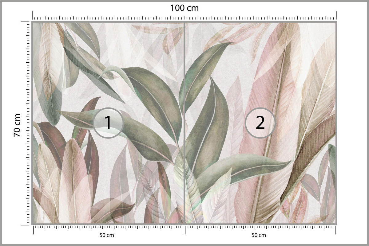 FOTOTAPETE für Wohnzimmer Empfindlich Pastell Bananenblätter 100x70 - Beige/Rosa, Papier (100/70cm) - Muralo