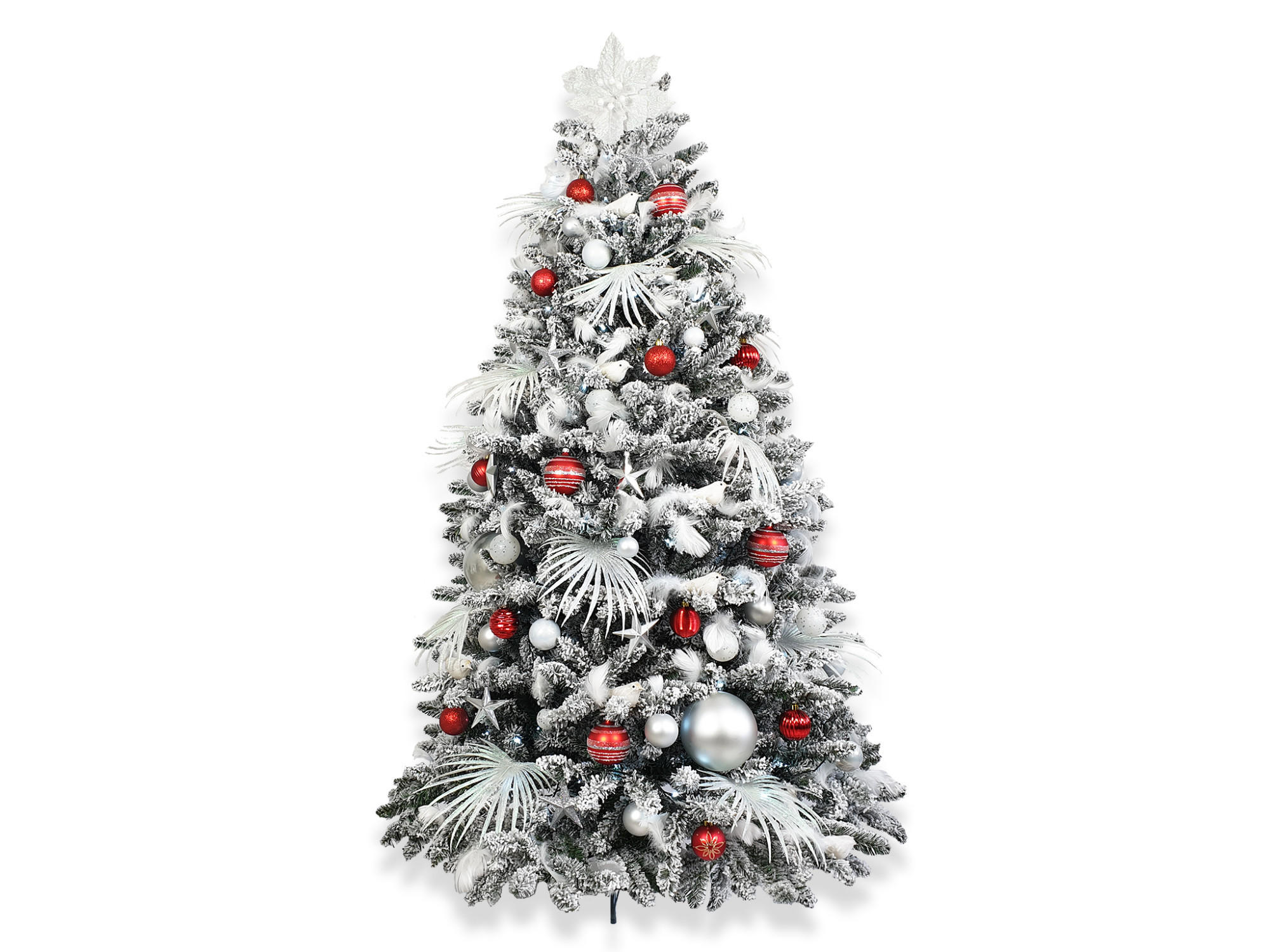 LAALU WEIHNACHTSBAUM geschmückt künstlich mit 133 Stk Kugeln POLAR RED 150 cm mit Metallständer - Rot/Silberfarben, Kunststoff (150cm) - LAALU