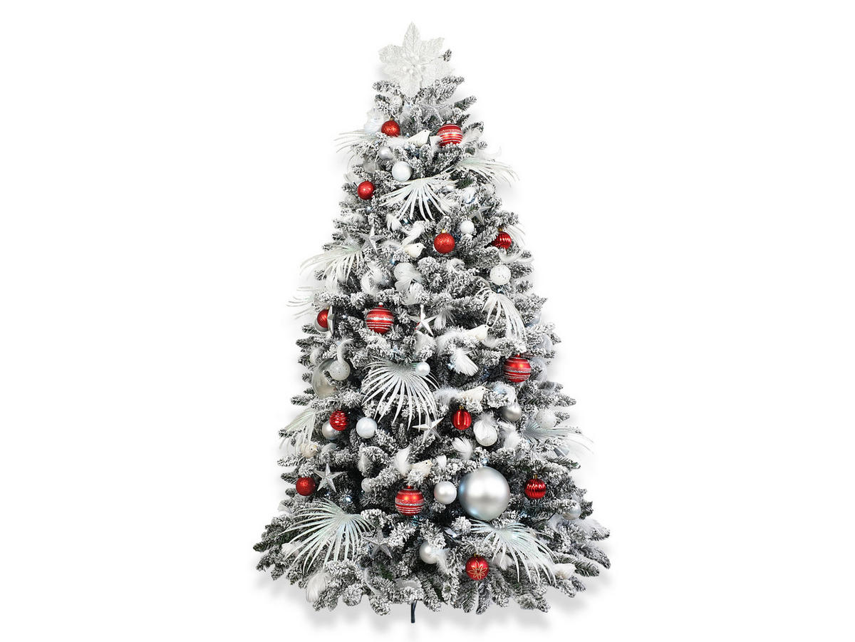 LAALU WEIHNACHTSBAUM geschmückt künstlich mit 213 Stk Kugeln POLAR RED 300 cm mit Metallständer - Weiß, Kunststoff (300cm) - LAALU