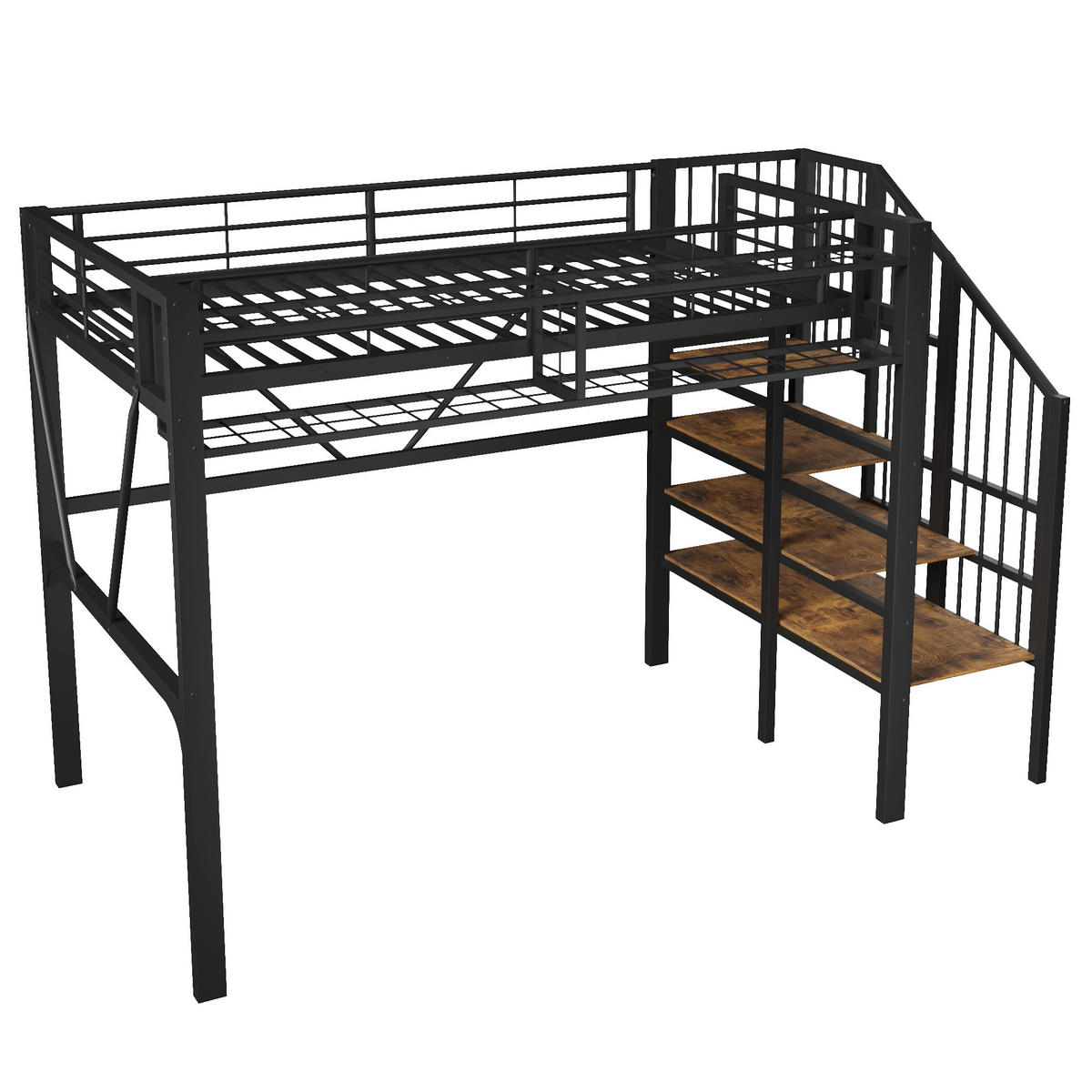 HOCHBETT 90/200 cm in Schwarz mit LED und Stauraum - Schwarz, Holzwerkstoff/Metall (90/200cm) - WISHDOR