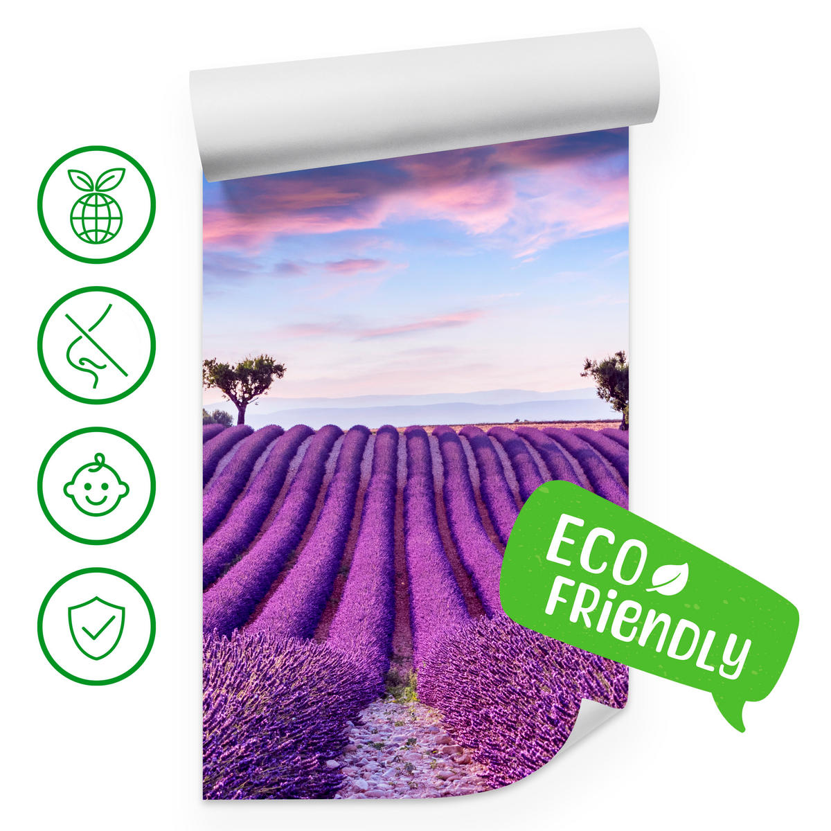 FOTOTAPETE für Küche Lavendelfeld Lila Natur Sträucher 500x350 - Blau/Violett, Papier (500/350cm) - Muralo