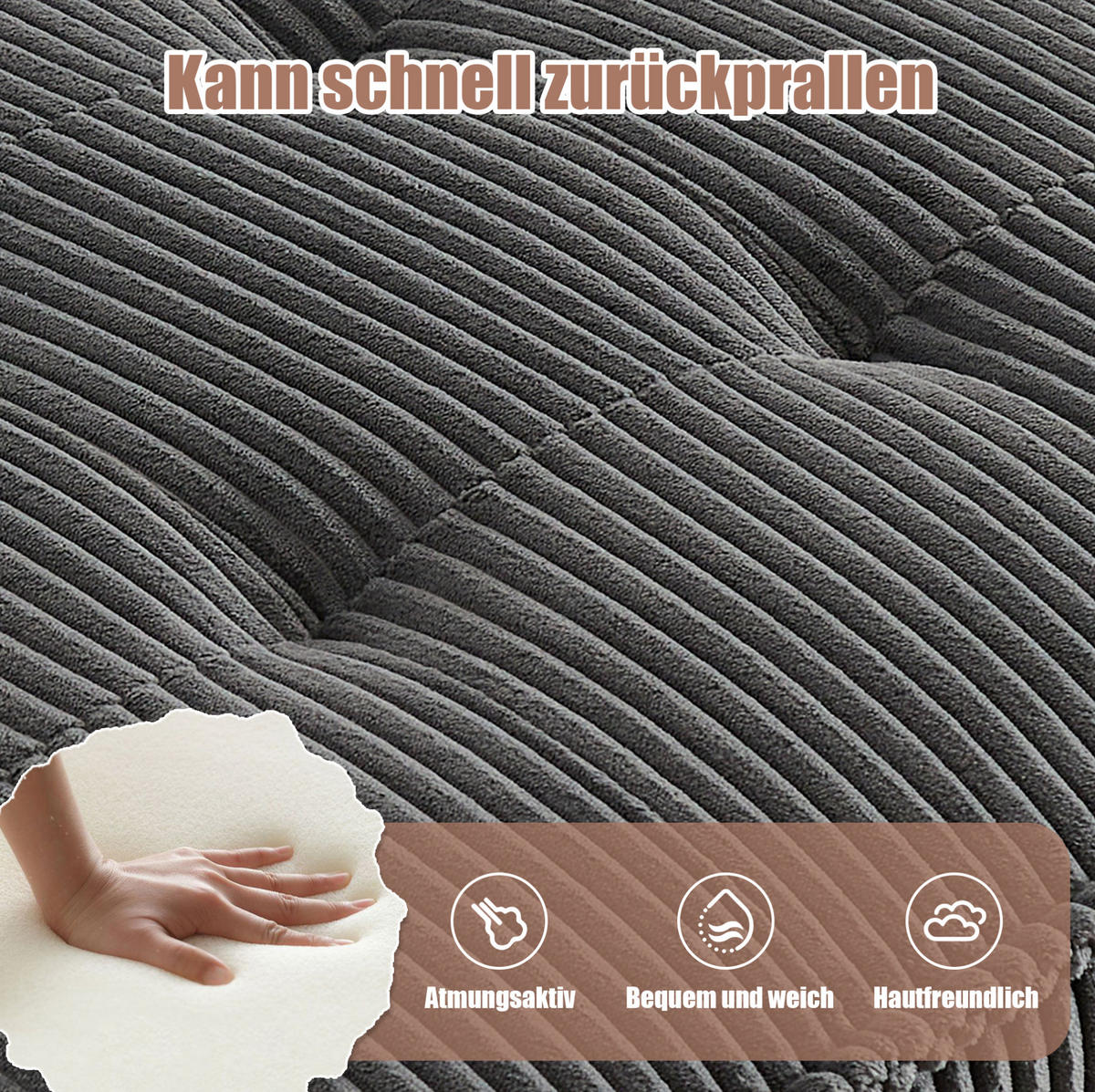 MODULARES 6-Sitzer Sofa Cord flexibel als U-/L-Form und Eckschlafsofa Grau 308/154/82 cm - Grau, Textil (154/308cm) - Redom