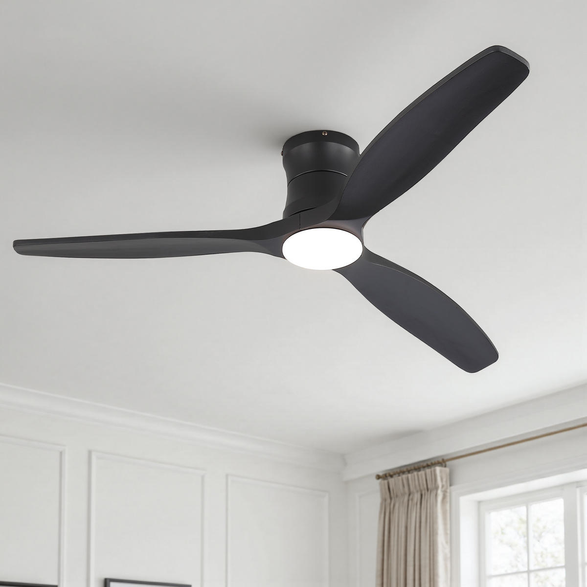 DECKENVENTILATOR DE-16209 132 cm Flachmontage mit 3 Massivholzflügeln - Schwarz, Holz/Metall (132.08/132.08/28.5cm) - ComfortXL