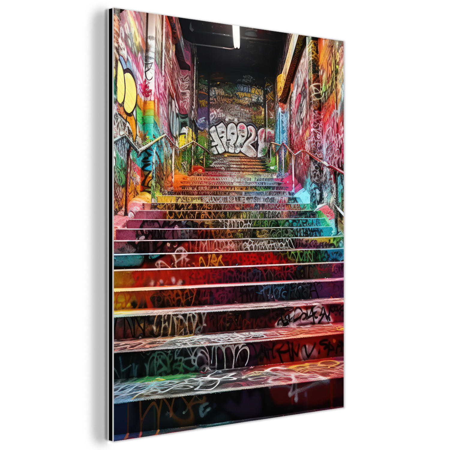 METALLBILD Treppe - Graffiti - Farben - Kunst 60x80 cm - Multicolor, Metall (60/80cm) - MuchoWow