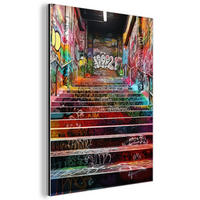 KOVOVÝ OBRAZ Schody - Graffiti - Farby - Umenie 30x40 cm - viacfarebná, kov (30/40cm) - MuchoWow