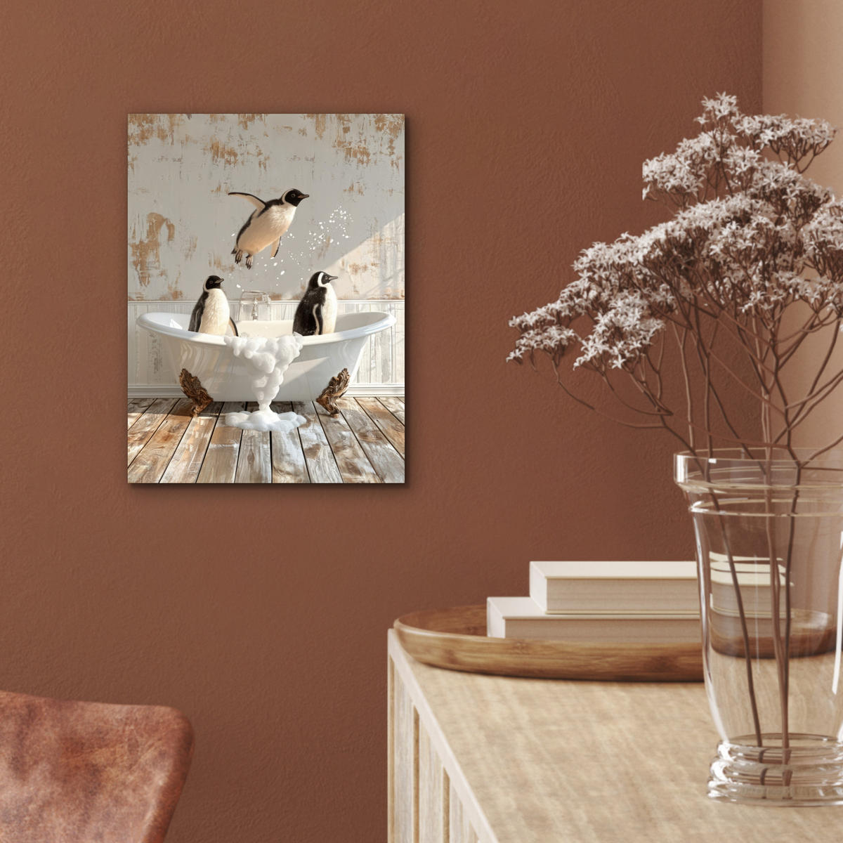 KOVOVÝ OBRAZ Vintage - Tučniak - Vaňa - Pena 30x40 cm - čierna, kov (30/40cm) - MuchoWow