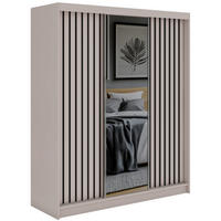 SCHWEBETÜRENSCHRANK mit Spiegel und Schubladen LAOS - 180 - Kaschmir - Schwarz Lamellen - Kaschmir/Schwarz, Holzwerkstoff/Metall (180/216/61cm) - MKS