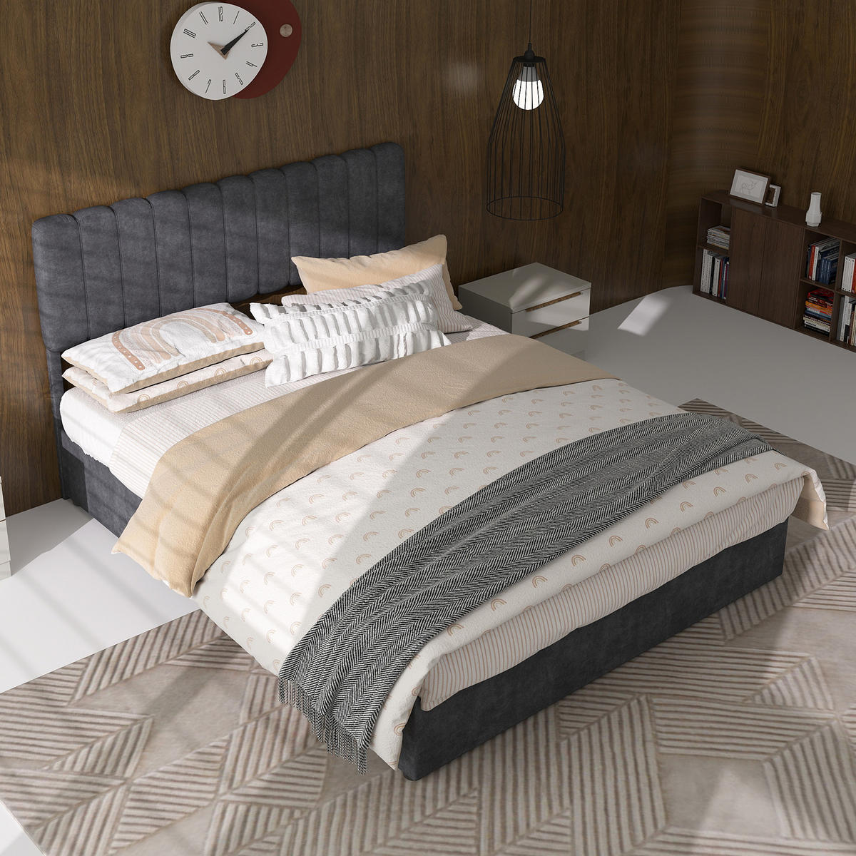 POLSTERBETT 140x200 cm Stauraum hydraulisch grau - Grau, Textil (140/200cm) - LEBENLANG