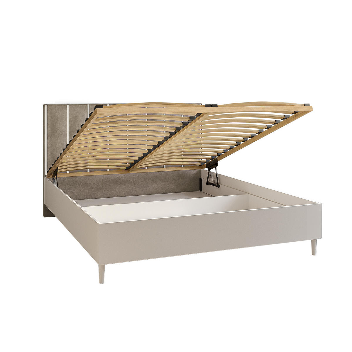 DOPPELBETT Luk I 160/200 cm ohne Matratze, Lattenrost, Bettkasten, weiß, beige - Beige/Weiß, Kunststoff (160/200cm) - Margaret Hadas24