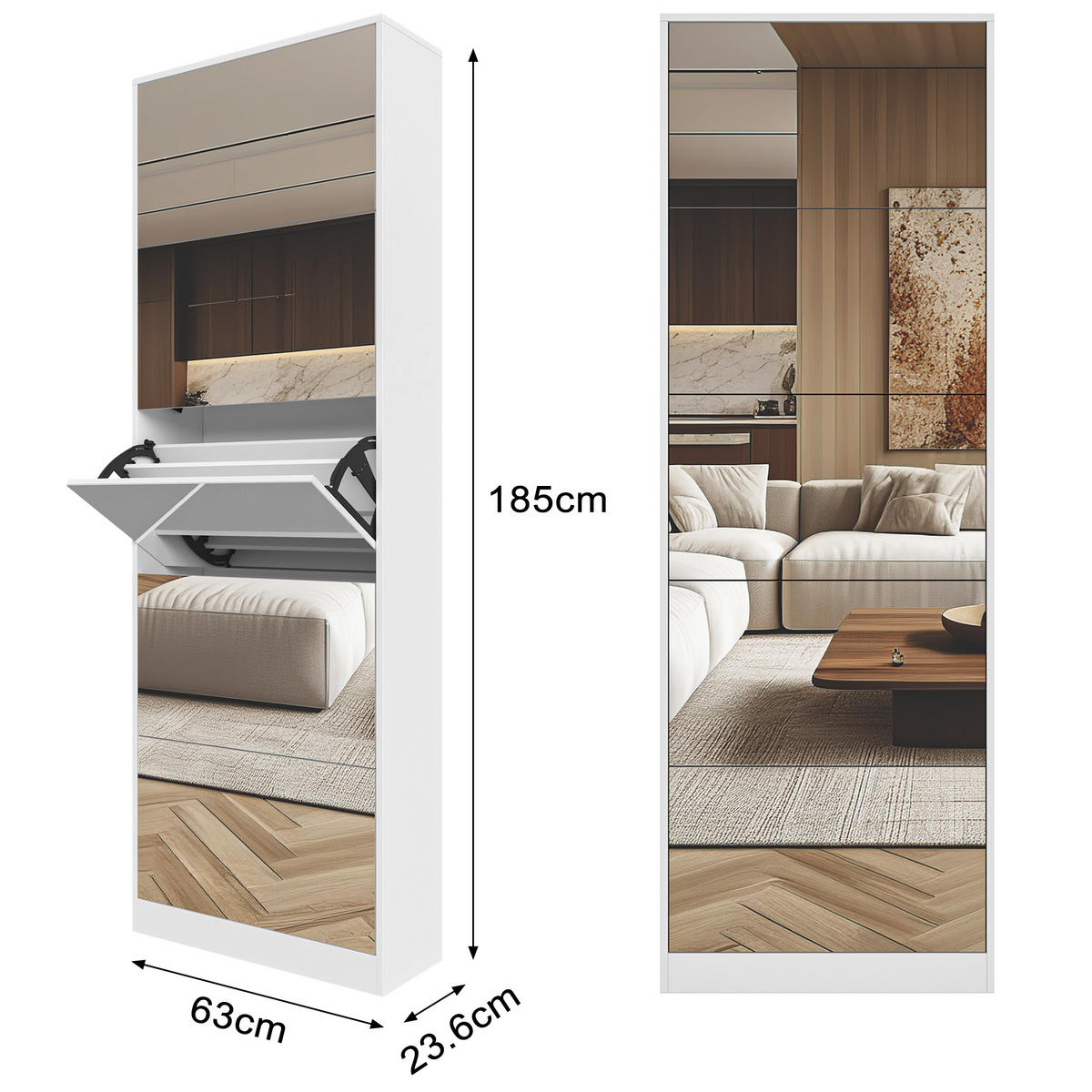 SCHUHSCHRANK Weiß 63/23.6/185 cm - Weiß, Holzwerkstoff (63/185/23.6cm) - PANGIVO