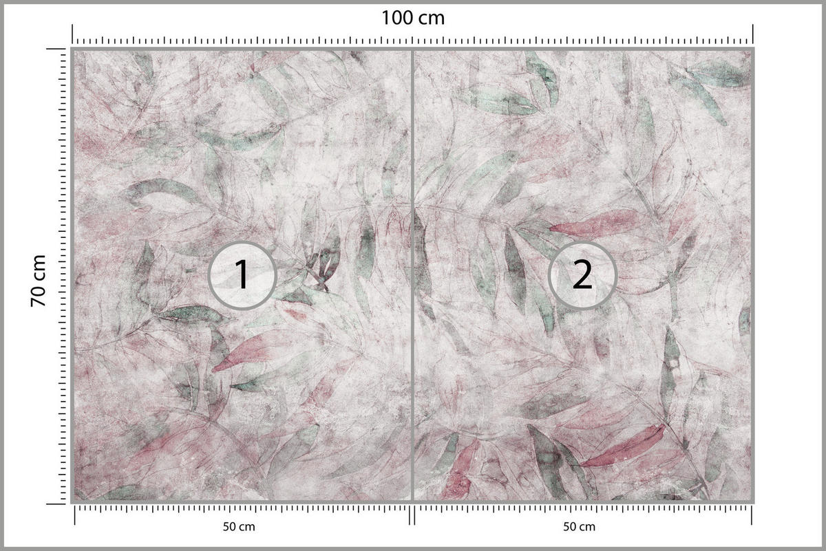 FOTOTAPETE Blätter Beton Abstraktion Vintage 100x70 - Violett/Rosa, Papier (100/70cm) - Muralo