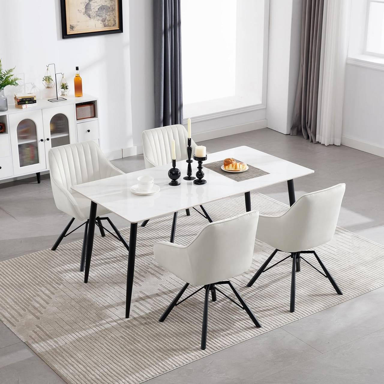 ESSZIMMERSTUHL 4er Set, Samt Sessel, Creme - Creme/Schwarz, Textil/Metall (57/83.5/53cm) - Woltu