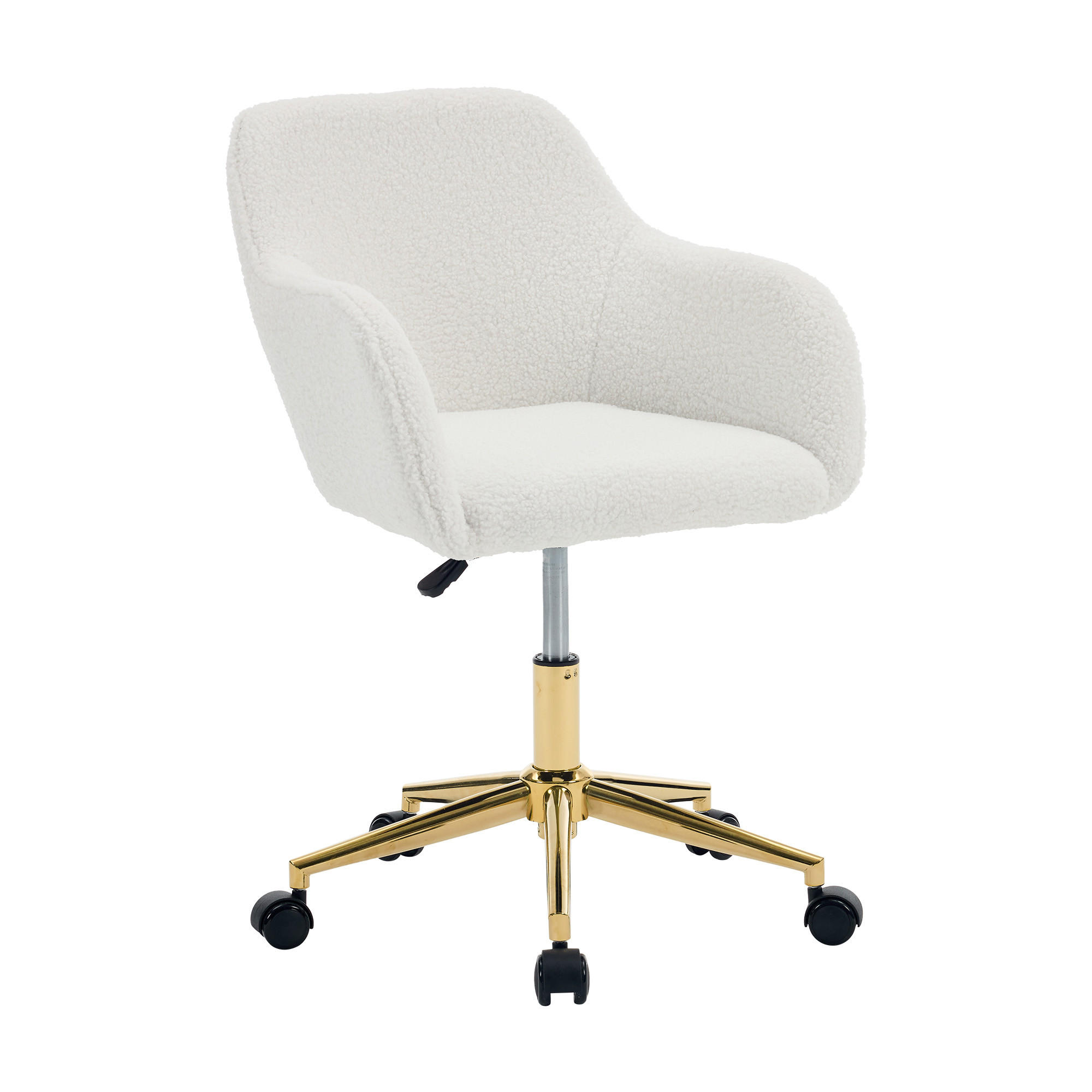 DREHSTUHL DE-40962 mit goldenen Beinen und Teddy-Stoff Weiß - Weiß, Metall (58/86/58cm) - ComfortXL