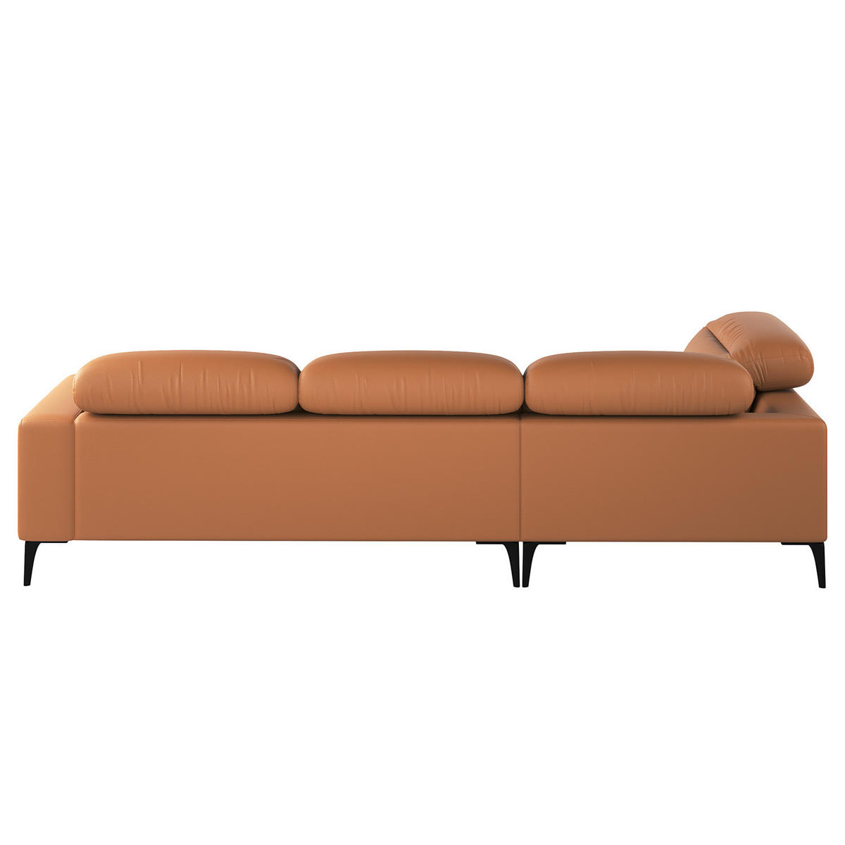 ECKSOFA mit Ottomane - Cognac/Schwarz, Leder/Metall (263/238cm) - home24