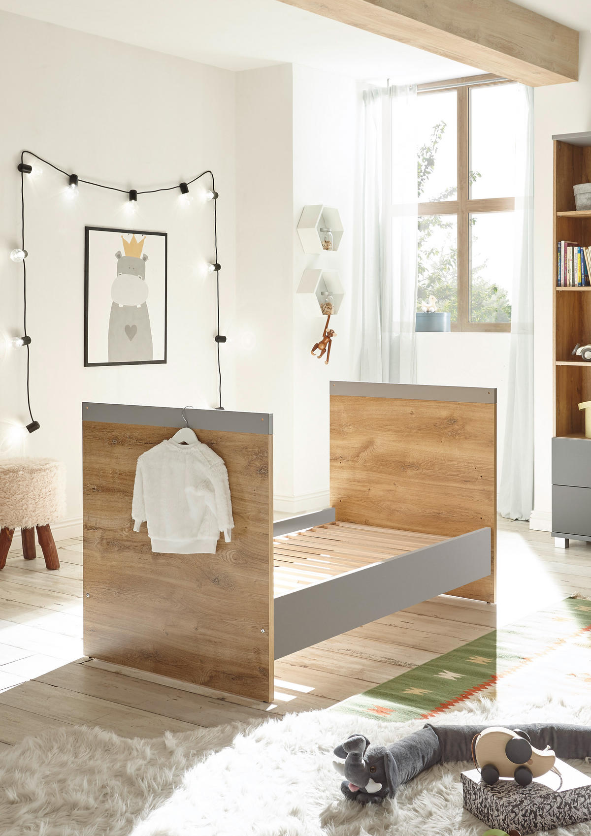 BABYZIMMER Larissa in Bolton Oak und Arktisgrau 5 teilig - Braun, Holzwerkstoff (120/200/80cm)