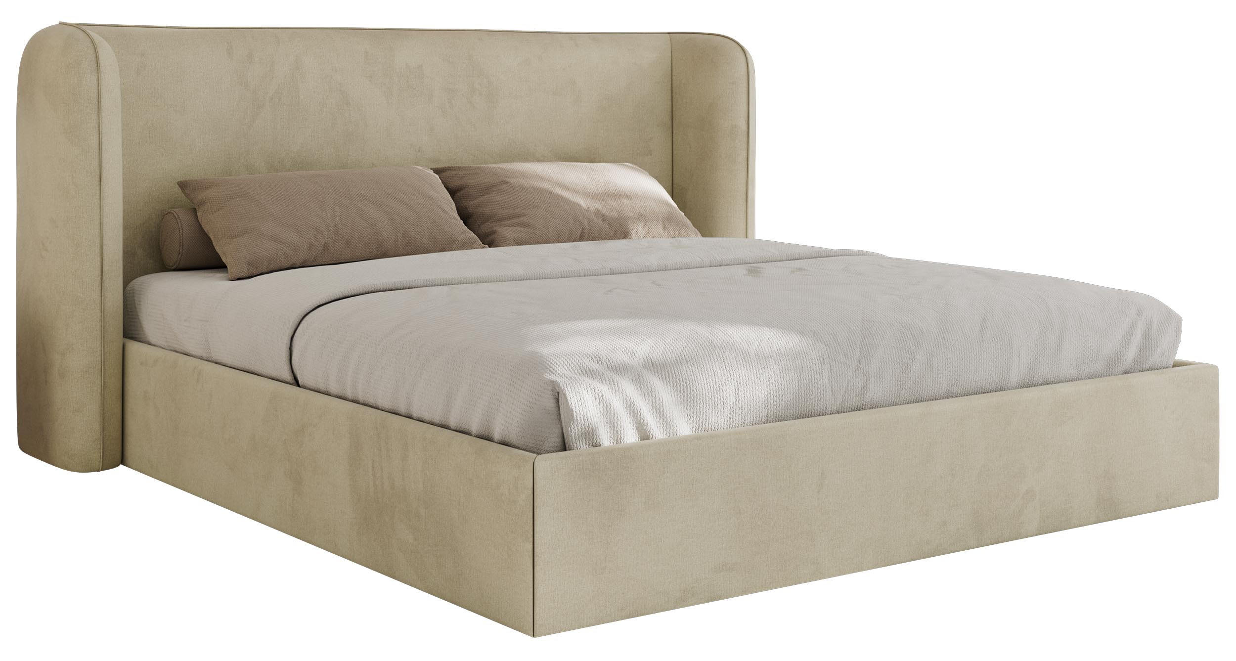 POLSTERBETT EMORA CLASSIC 180/200 - Beige Velvet - Multipocket-Matratze - Beige, Textil (180/200cm) - MKS