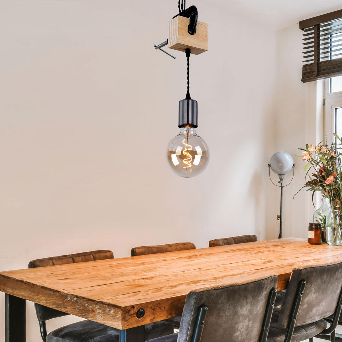 HÄNGELEUCHTE LUDI Holzoptik Braun - Braun, Holz (14/10/120cm)