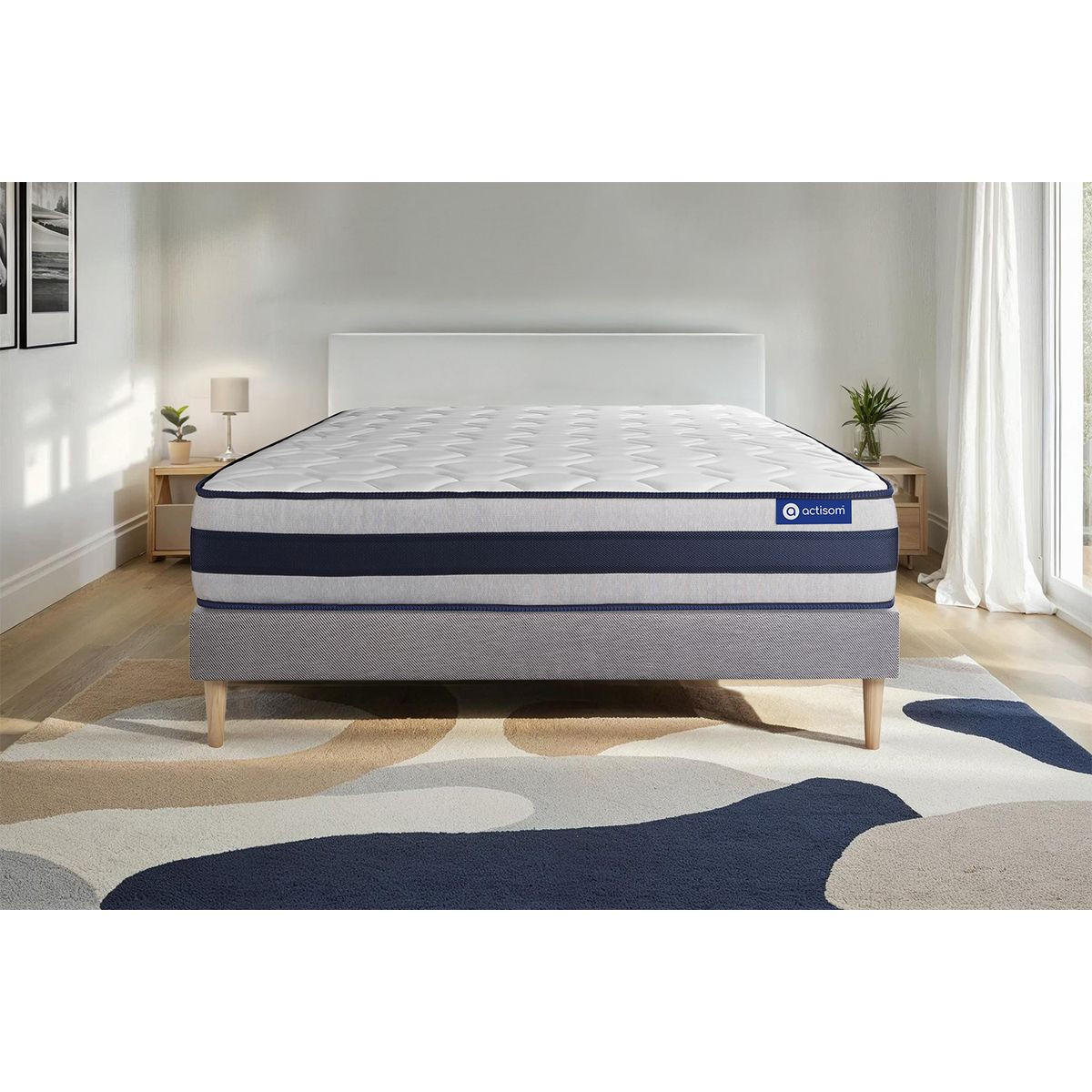 BETT Actilatex ergo Latex und Memory-Schaum 130 x 210 cm h3 - Kit Bettgestell Grau - Beige/Grau, Karton/Holz (130/210cm) - ACTISOM