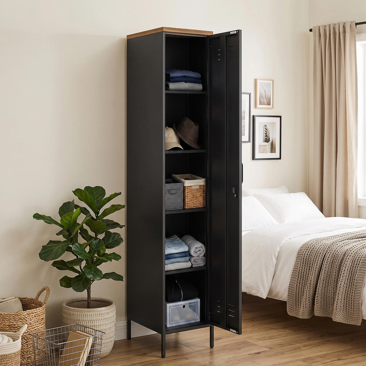 KLEIDERSCHRANK Metall Schwarz - Schwarz, Kunststoff/Metall (35/183/46cm) - HOMCOM