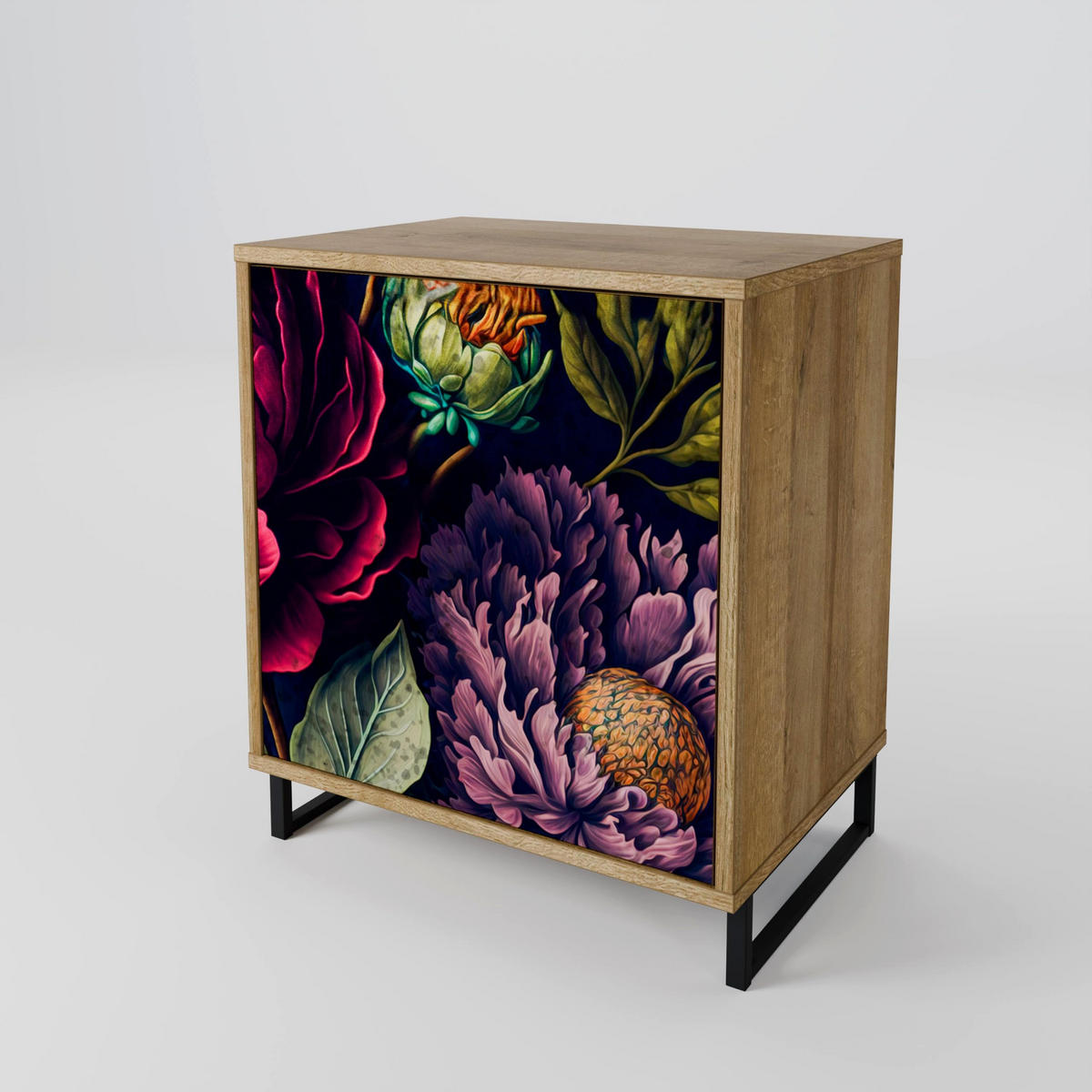 SIDEBOARD BLOOMING ELEGANCE, Eichefarben, 57,5x42x75,5 cm, Goldfarbene Metallfüße - Eichefarben/Goldfarben, Holzwerkstoff/Metall (57.5/75.5/42cm) - SpaceRebels