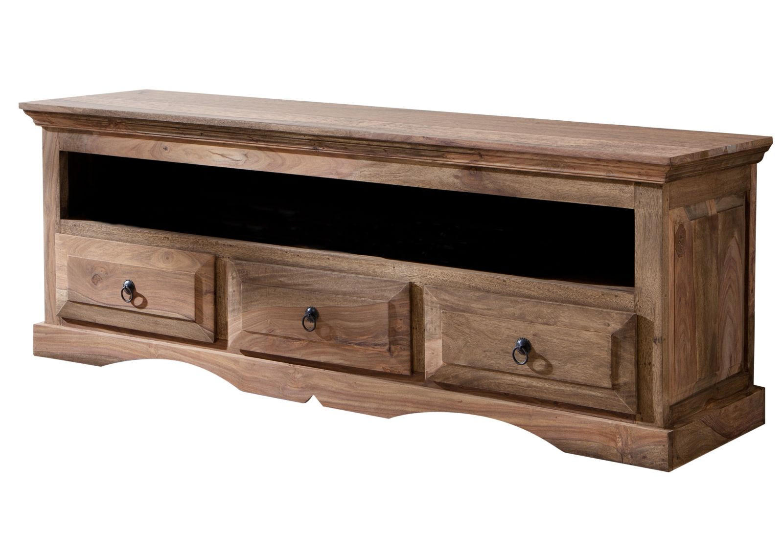 TV-BOARD Sheesham 150x45x55 grau geölt LEEDS #43 - Grau, Holz (150/55/45cm) - Massivmoebel24