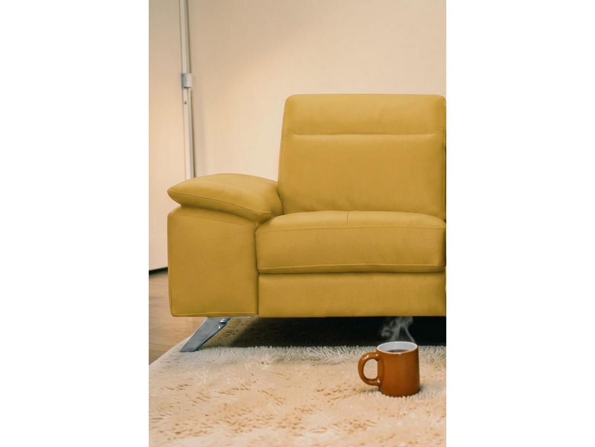 3-SITZER Sofa Genius Echtleder mit 1 x Relaxfunktion Senfgelb - Gelb, Leder/Metall (220/80/104cm)