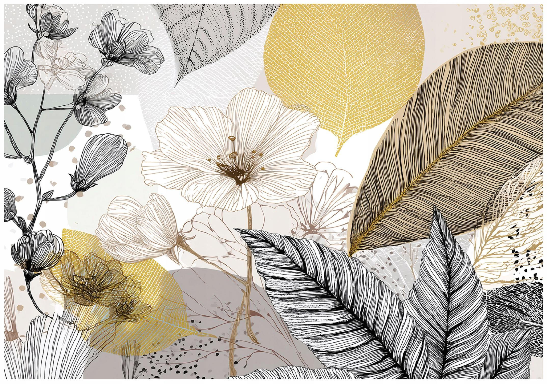 FOTOTAPETE Blumen Blätter Gelb 300x210 cm - Multicolor, Papier (300/210cm) - Wallarena