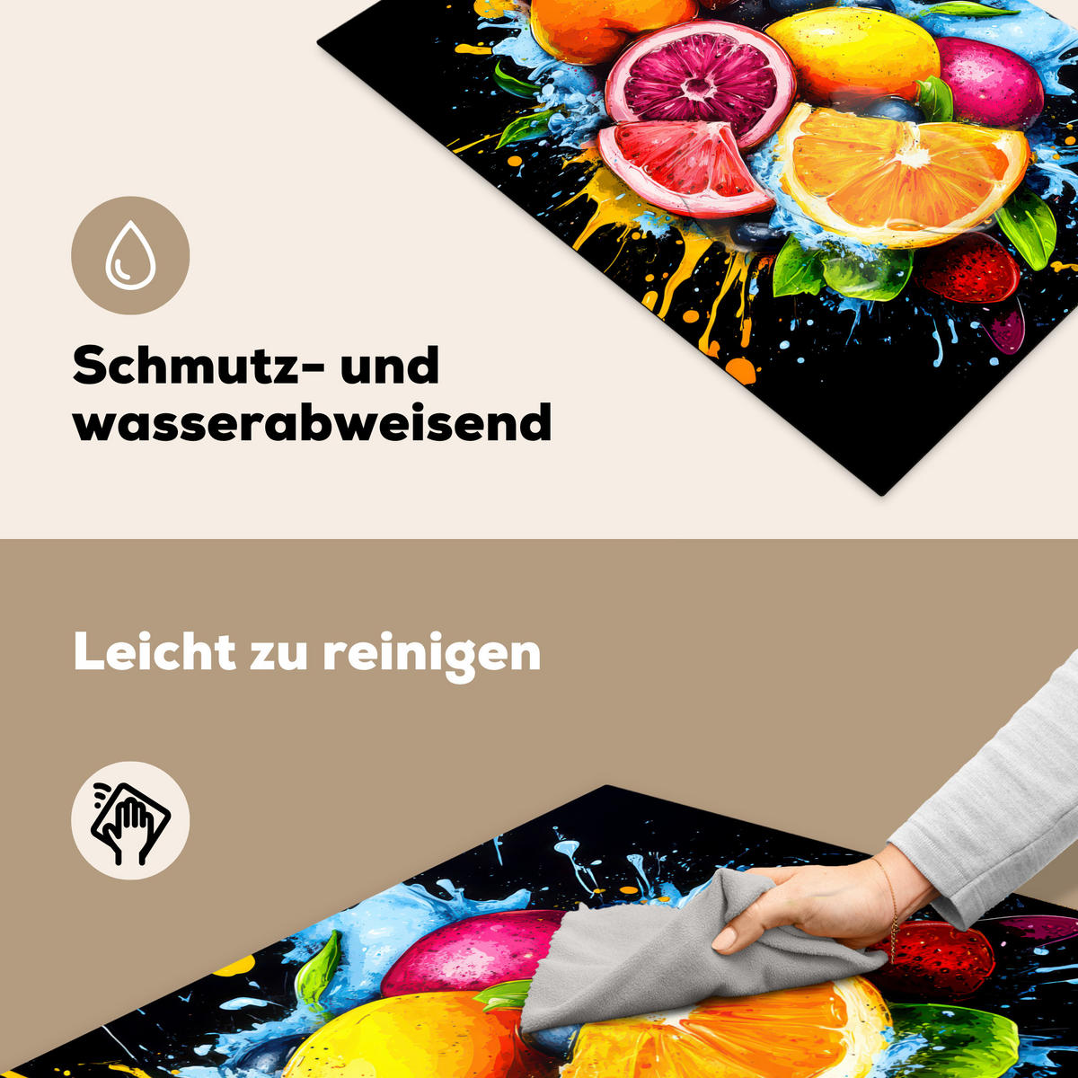 HERDABDECKPLATTE Obst - Graffiti - Bunt - Orange - Erdbeere - Abstrakt 76x51 cm - Orange, Kunststoff (76/0.2/51.5cm) - MuchoWow
