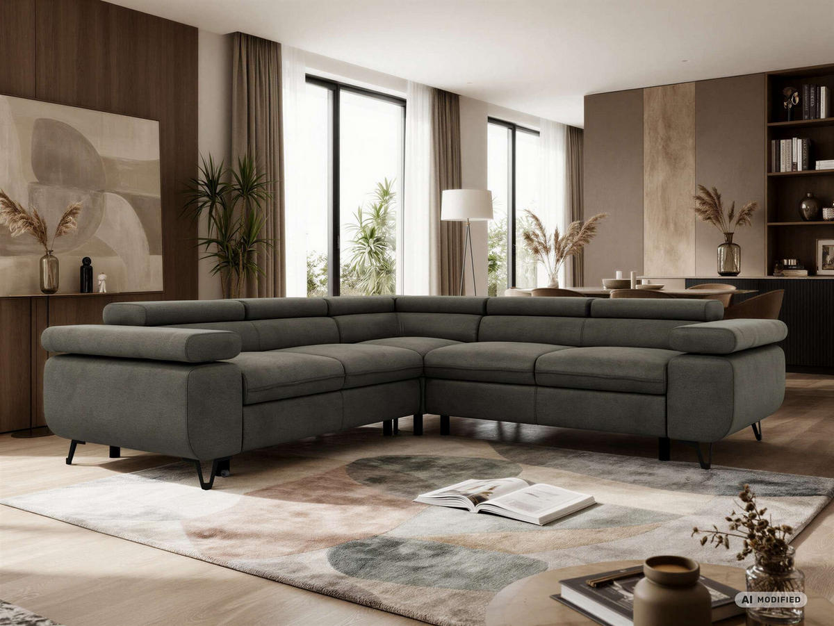 ECKSOFA QUADRO L - Anthrazit Velvet - Rechts Seite - Anthrazit/Schwarz, Textil/Metall (269/269cm) - MKS