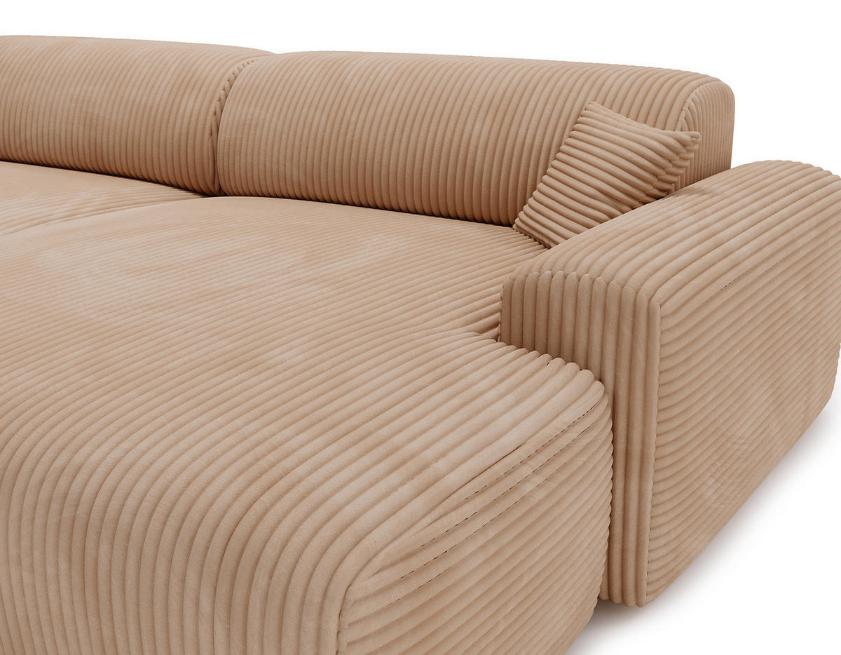 ECKSOFA mit Longchair - Cord - Hellbraun/Schwarz, Kunststoff/Textil (284/178cm) - home24