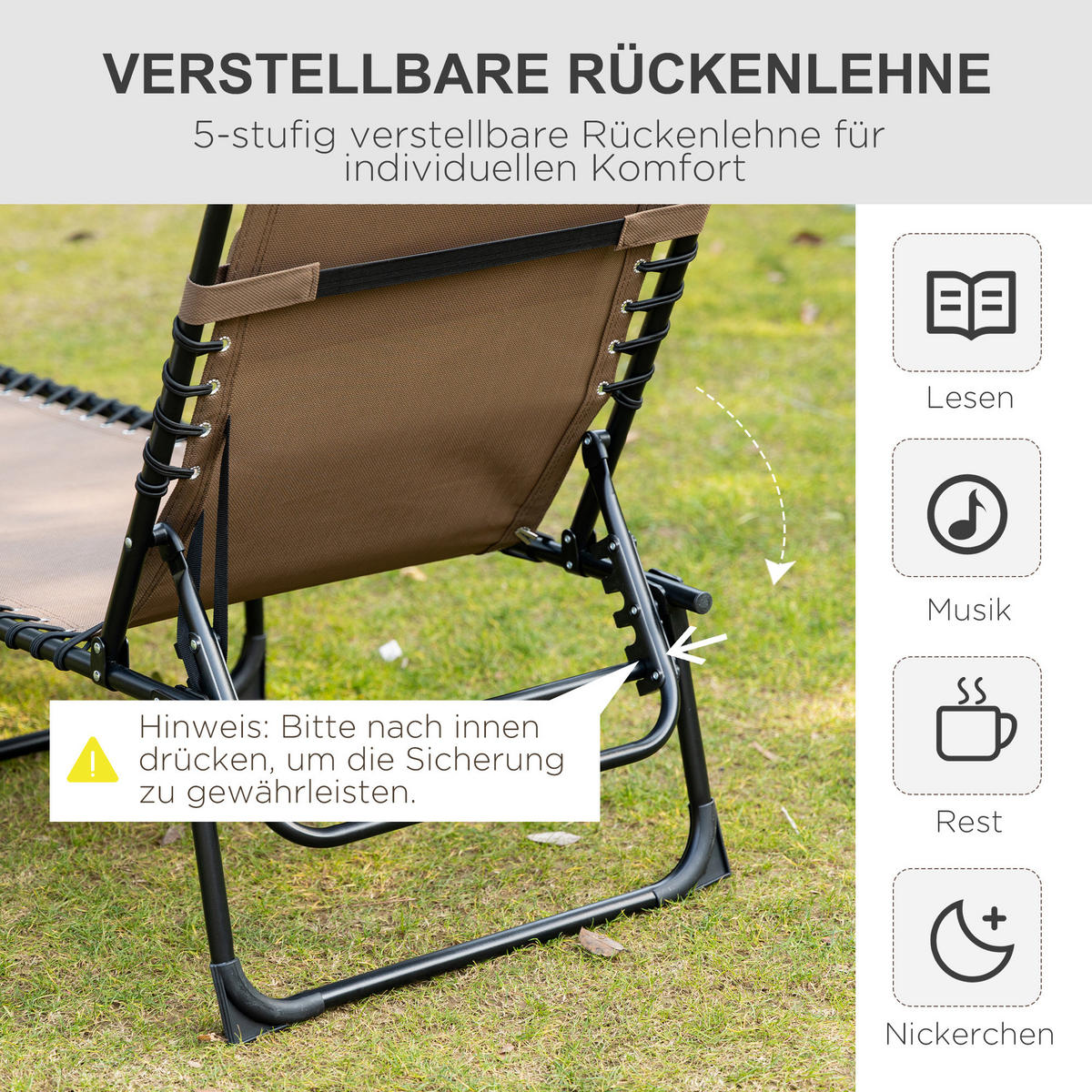SONNENLIEGE klappbar, Netzstoffbezug, Braun - Braun, Textil (58/30/185cm) - Outsunny