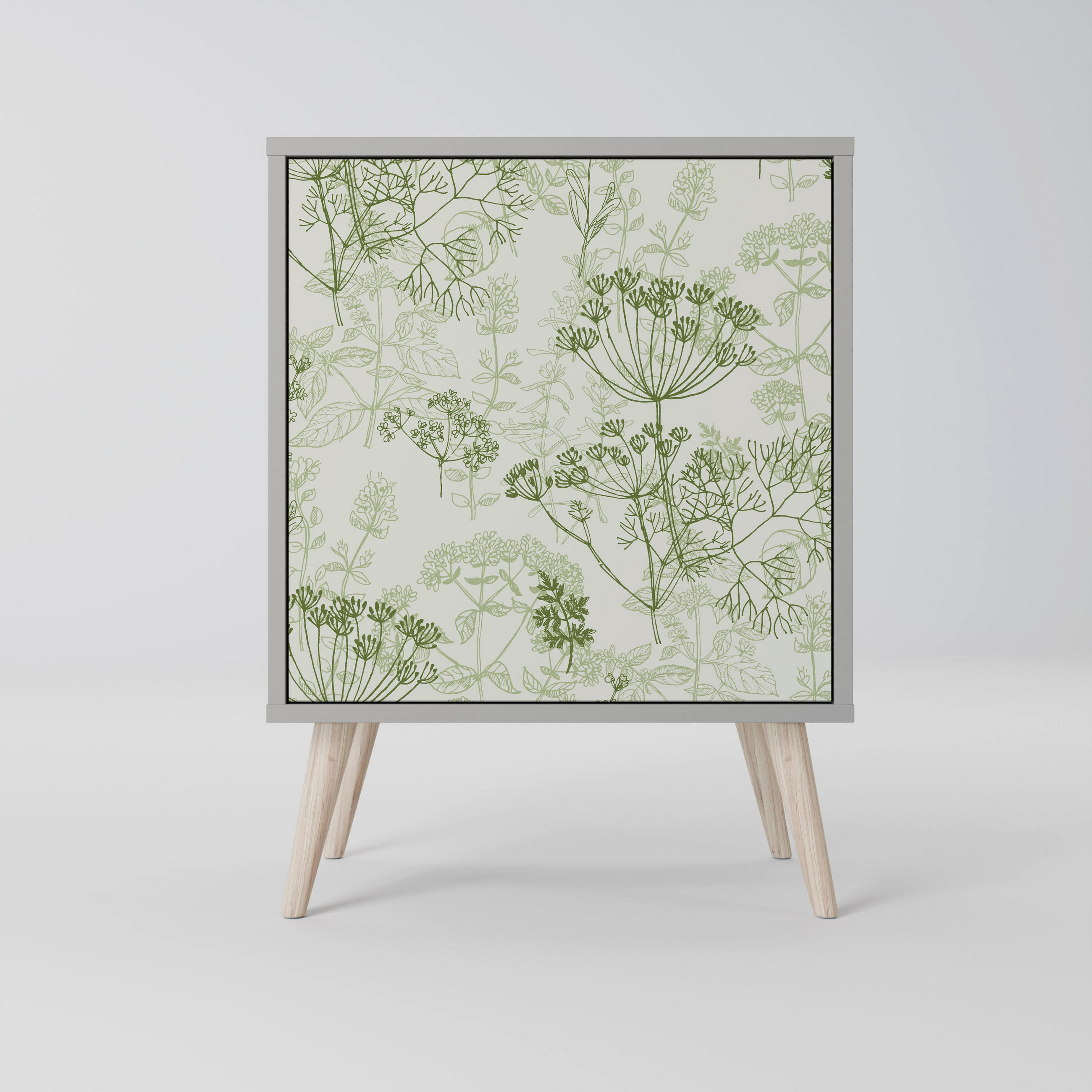 SIDEBOARD FENNEL BALDACHIN, Grau, 57,5x42x77,5 cm, Schräge Buchenholzfüße - Buchefarben/Multicolor, Holzwerkstoff/Buchenholz (57.5/77.5/42cm) - SpaceRebels