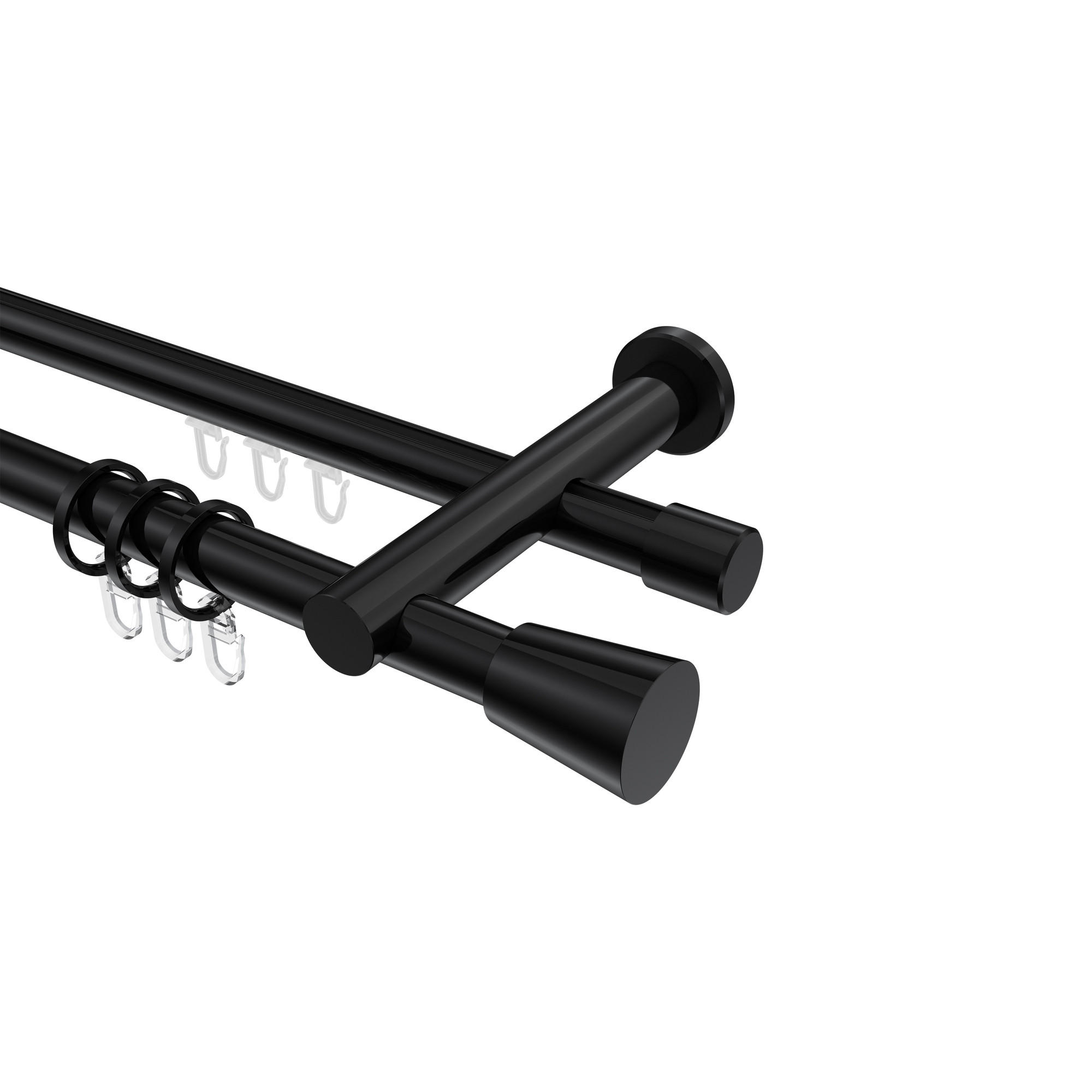 RUNDROHR-INNENLAUF-GARDINENSTANGEN-SET Platon Sitra 240 cm (geteilt in 2 x 120 cm), 2-läufig, 20 mm Ø Schwarz - Schwarz, Metall (240cm) - INTERDECO