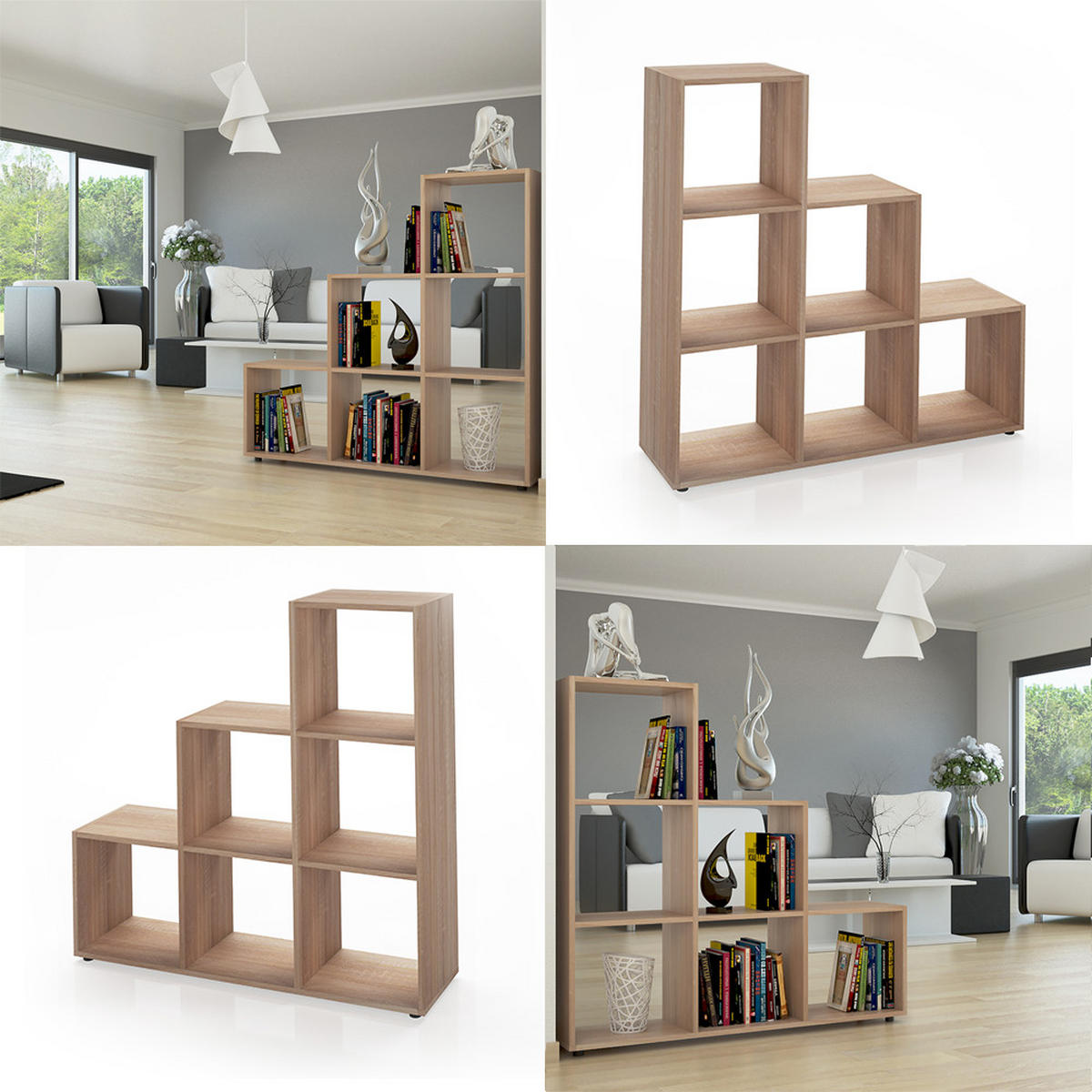 TREPPENREGAL Sonoma 105 x 107.5 cm - Sonoma Eiche, Holzwerkstoff (105/107.5/29cm) - Vicco
