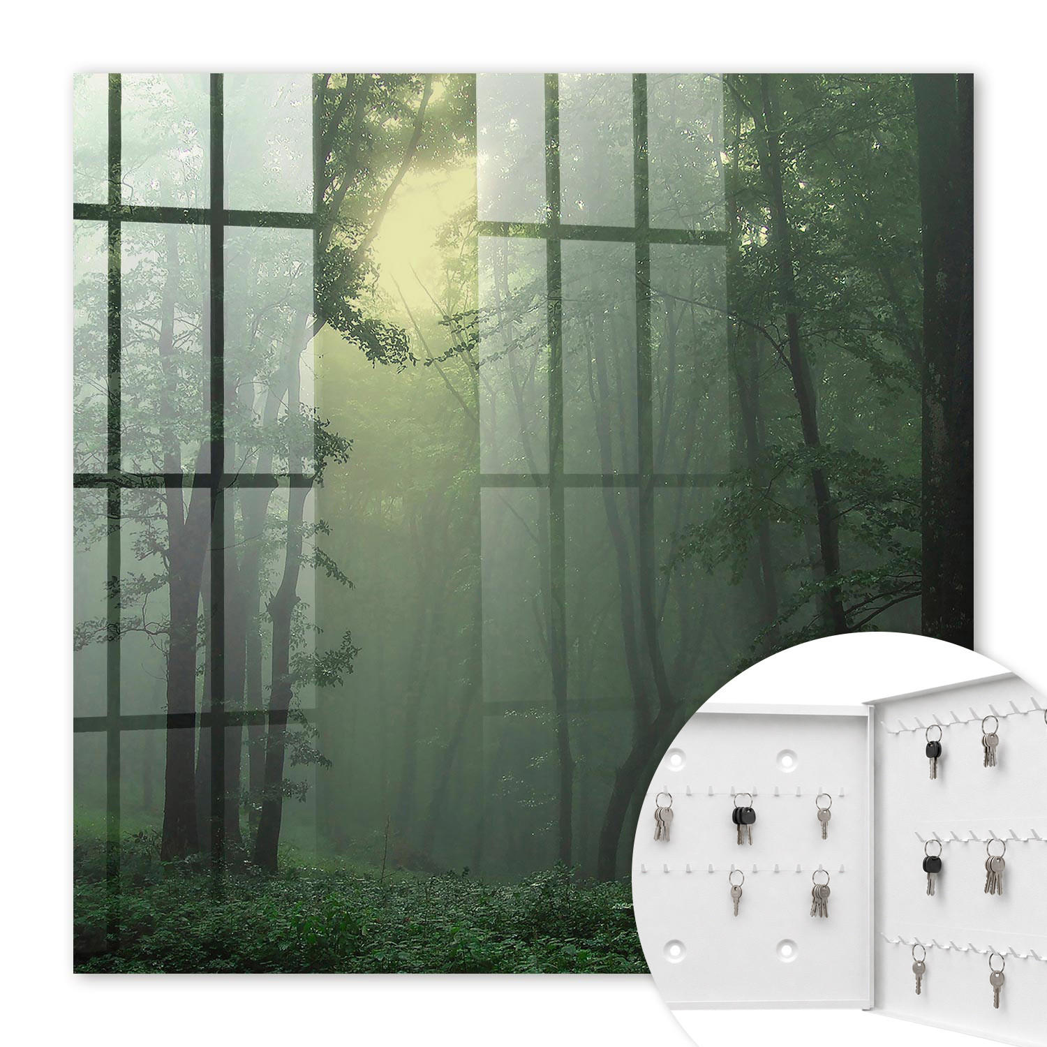 SCHLÜSSELBOX Weiß 30x30 cm – Türöffnung nach rechts - Waldnebel - Grün, Metall (30/30/5cm) - TULUP