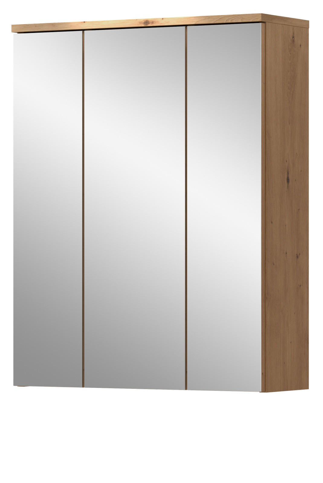 SPIEGELSCHRANK Eiche Artisan 60 x 77 cm, Badschrank 3-türig - Schwarz/Eiche Artisan, Glas/Holzwerkstoff (60/77/22cm) - Inn.Furn