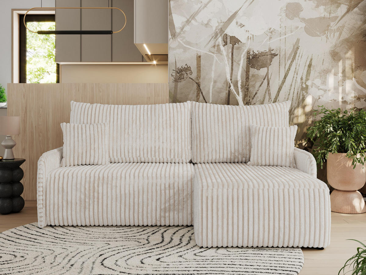 ECKSCHLAFSOFA ARPA L Creme Cord - rechts - Creme/Schwarz, Kunststoff/Textil (150/198cm) - MKS