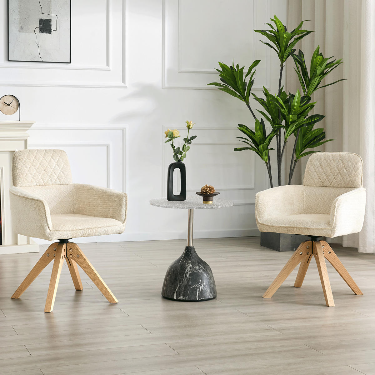 ARMLEHNSTUHL-SET DE-36622 2 Stück mit Stoffbezug und Massivholzbeinen Creme - Creme, Holz (51/85/53cm) - ComfortXL