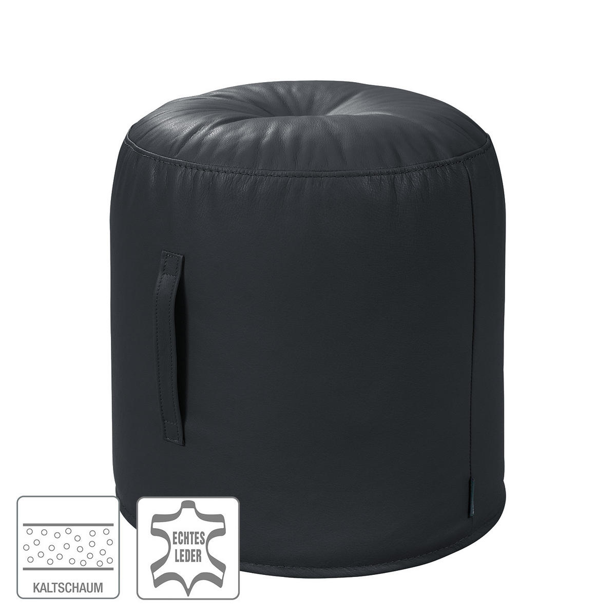 SITZHOCKER - Echtleder - Dunkelblau, Leder (43/45/43cm) - home24