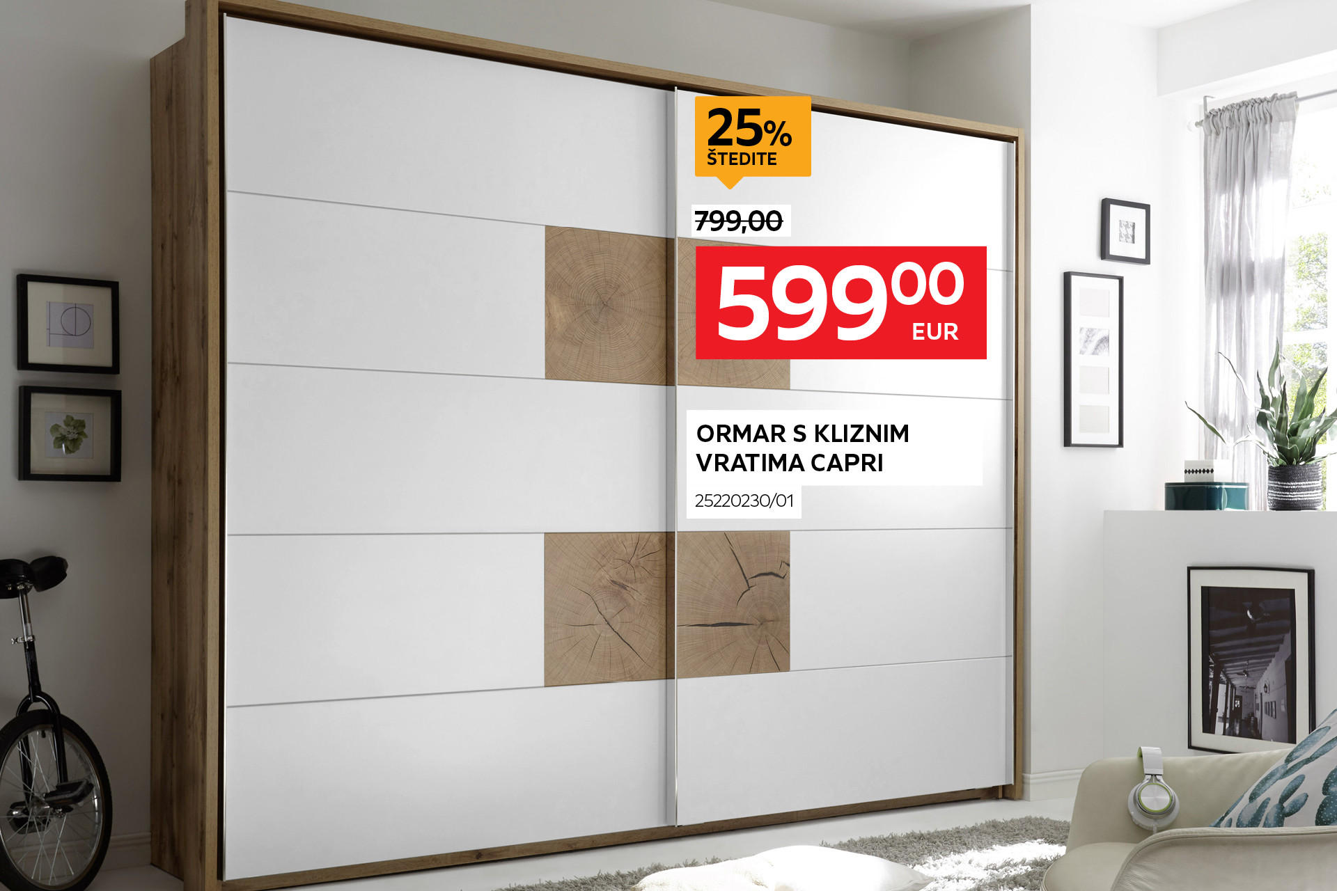 ormar s kliznim vratima Capri 2522023001 umjesto 799,00 E nova cijena 599,00 € Štedite 25%